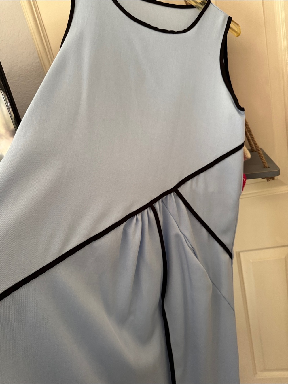 Light Blue Sleeveless A-Line Dress with Contrast Piping